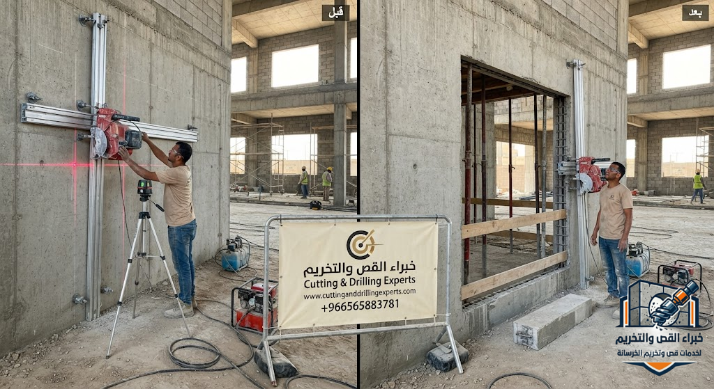 استخدام Wall Saw في قص الجدران الخرسانية المسلحة وفتح الأبواب والنوافذ والفتحات بدقة
